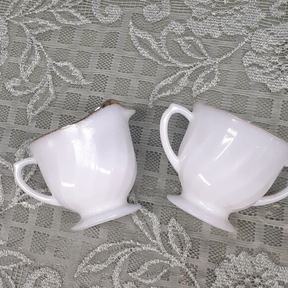 Anchor Hocking Vintage Fire King Suburbia Swirl  Cream & Sugar Bowl gold trim - Picture 11 of 15